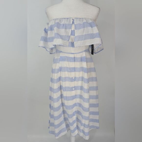 Lulu's Transatlantic Voyage Light Blue and Ivory Striped Midi Dress Medium NWT - Picture 8 of 16